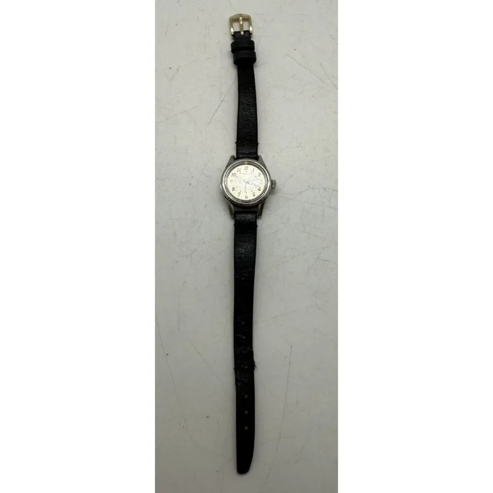 Vtg Seiko 2104-0138 Manual Wind 17Jewels Stainless Steel Womens Watch Black Band